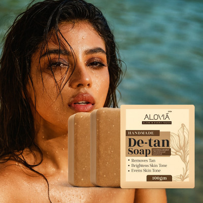 ALOVIA Sandalwood De-Tan Cleansing Soap – Gentle Herbal Care for Bright, Clear Skin(3 x 100 g)