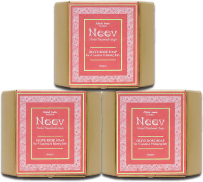 Neev Olive Rose Handmade Soap- For a Luxurious and Relaxing Bath (100gm)- Set Of 3(3 x 100 g)