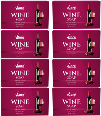 Vcare Red Wine Bathing Soap Bar for Body & Face 100g Reduce Fine Lines & Wrinkles PK8(8 x 100 g)