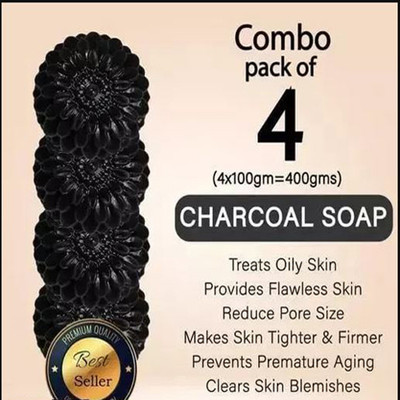 BadaHair Activated Charcoal Soap for face and Body Wash(4 x 100 g)