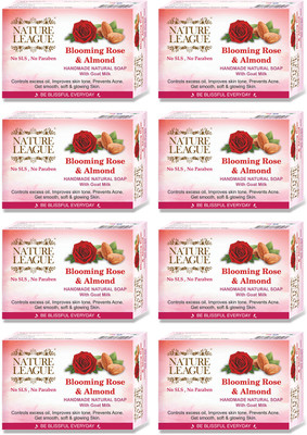 Nature League BLOOMING ROSE & ALMOND-Natural,Handmade Soap with Goat milk,SLS, Paraben Free(8 x 100 g)
