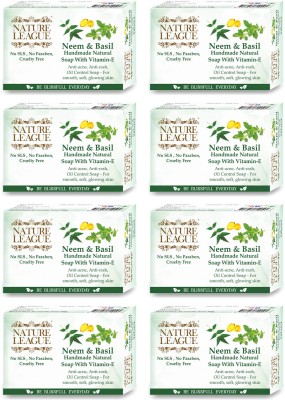 Nature League NEEM & BASIL,Natural Handmade Bathing Soap Bar,With Vitamin-E,No SLS & Paraben(8 x 100 g)