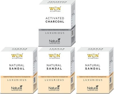 won ayurveda Activated Charcoal And Pure Sandal Soap - Pack Of 4(4 x 100 g)