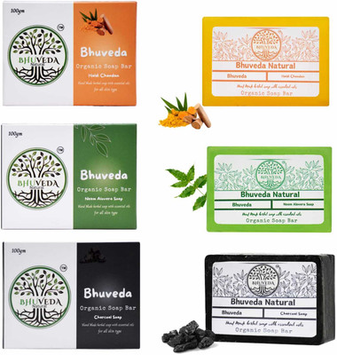 bhuveda natural soap bar neem alovera,Haldi Chandan,Charlcoal(3 x 100 g)