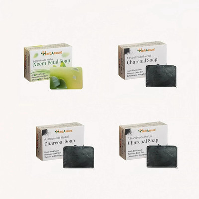 HERBASSURE Herbal Soap Set, 1 Neem Petal Soap and 3 Charcoal Soaps(pf-4)(4 x 100 g)