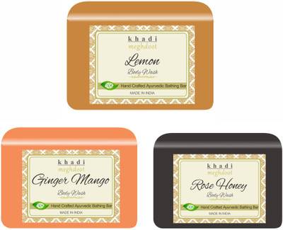 KHADI MEGHDOOT Lemon,Lime Lavander and Mint Organic Handmade Body Wash/Soap(3 x 125 g)