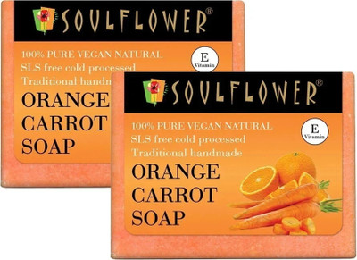 Soulflower Natural Orange Carrot Handmade Soap, For Even Skin Tone & Pore Refinement(2 x 150 g)