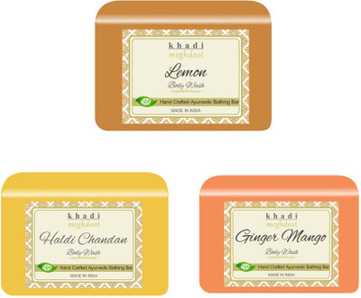 KHADI MEGHDOOT Lemon,Haldi Chandan and Ginger Mango Fragrance Pure/Natural Body Wash(3 x 125 g)