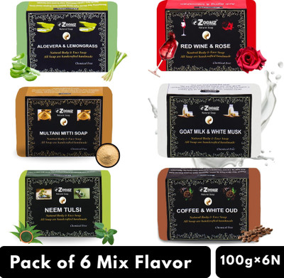 ZOOMZ Natural Handmade Soaps Combo of 6 – Chemical-Free & Nourishing(6 x 100 g)