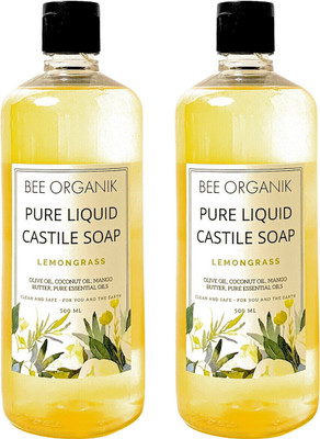 bee organik Lemongrass Pure Liquid Castile Soap(2 x 500 g)