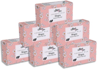 Mirah Belle Coconut Milk, Mogra Dry Skin Soap (750 g) - (Pack of 6), Dry, Damaged, Flaky Skin. Vegan, Handmade,(6 x 125 g)