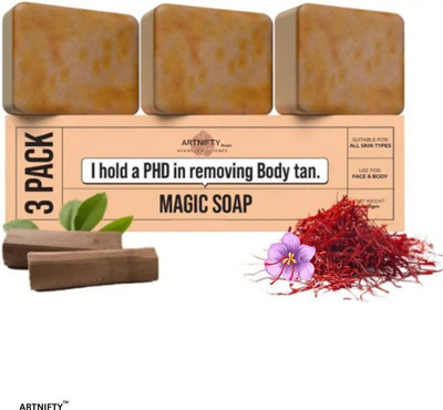 ARTNIFTY magic soap tan removal Wood And Saffron Soap For Glowing & Refreshing Skin(3 x 100 g)