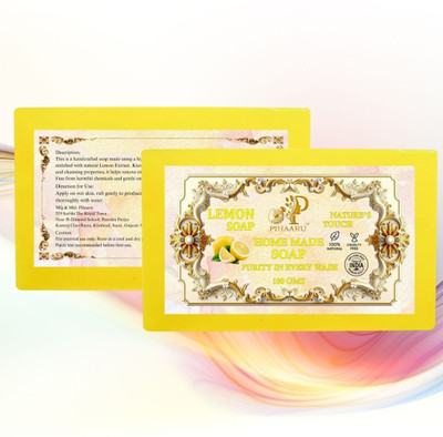 Pihaaru Pack of 2 ,Daily Fresh Lemon Soap – Homemade, Cruelty-Free Bath Bar (200g),(2 x 100 g)