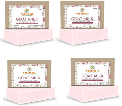 pureindia Handmade Goat-Milk Bar with Rose & Shea-butter For Moisturized Skin Pack of 4(4 x 100 g)