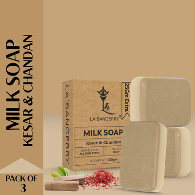 La'bangerry Milk Soap with Kesar & Chandan for Glowing Skin(3 x 100 g)