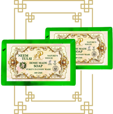 Pihaaru Pack of 2 ,Neem Tulsi Green Touch Soap – Pure Skincare Protection (200g);(2 x 100 g)