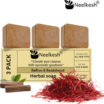 Neelkesh Magic adivashi Soap Sandal Wood And Saffron for DeTan and Glowing Skin (300 g)(3 x 133.33 g)