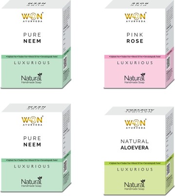 won ayurveda Pink Rose, Aloevera, Neem Soap - (Pack Of 4)(4 x 100 g)