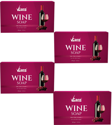 Vcare Red Wine Bathing Soap Bar for Body & Face 100g Reduce Fine Lines & Wrinkles PK4(4 x 100 g)