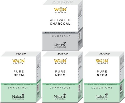 won ayurveda Activated Charcoal And Neem Soap - Pack Of 4(4 x 100 g)