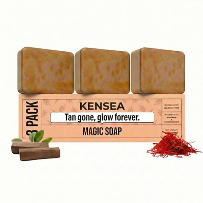 kensea Magic Soap Saffron Sandalwood Tan Removal Brightening Glow 3 Pack(3 x 100 g)