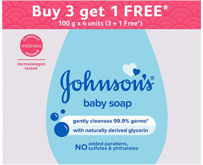 JOHNSON'S Baby Soap(with New Easy Grip Shape) (Buy 3 Get 1 Free)(4 x 100 g)