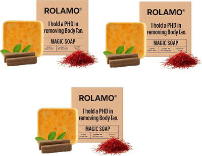 Rolamo De-Tan Sandalwood & Saffron Soap | Set of 3 Soap For Glowing & Refreshing Skin(3 x 100 g)