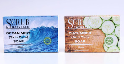 SCRUB NATURALS Cucumber Anti-Tan Soap & Ocean Mist Soap Combo Deep Cleansing & Moisturizing(2 x 100 g)