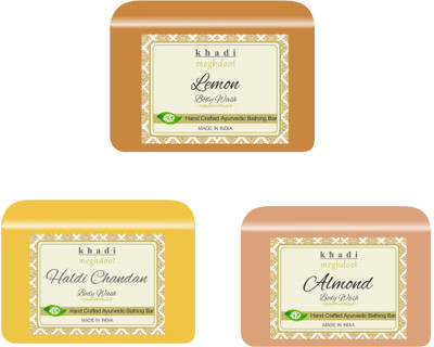 KHADI MEGHDOOT Lemon,Haldi Chandan and Almond Fragrance Pure/Natural Body Wash(3 x 125 g)