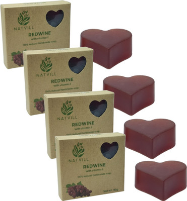 NATVILL Red Wine Soap for All Skin Types - Redwine Bathing Bar Deep Cleansing(4 x 90 g)