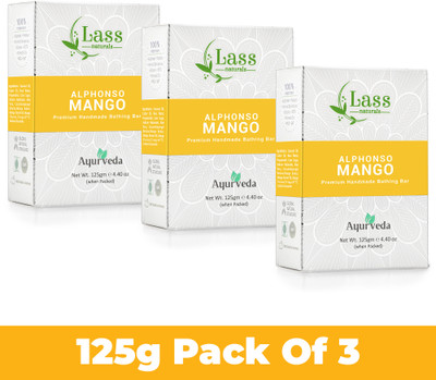 Lass Natural Alphanso Mango Handmade Bathing Bar, Ideal For Skin Cleansing & Nourishing(3 x 125 g)