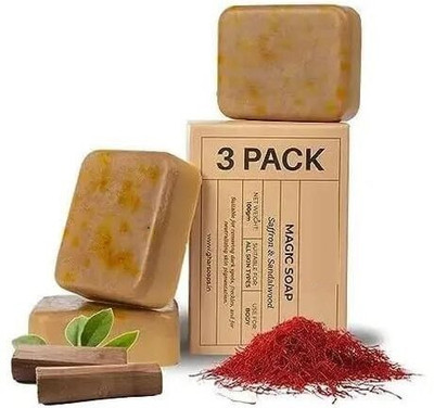 VIVAGLO Magic Soap 3 PCS Sandal Wood And Saffron for DeTan and Glowing,Brightening Skin(3 x 100 g)