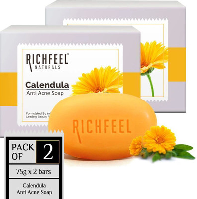 RICHFEEL Calendula Anti-Acne Soap For Acne skin & Blemishes 75g (Pack of 2)(2 x 75 g)