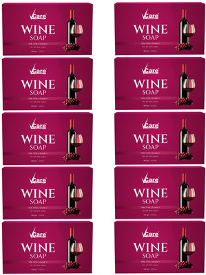 Vcare Red Wine Bathing Soap Bar for Body & Face 100g Reduce Fine Lines & Wrinkles PK10(10 x 100 g)
