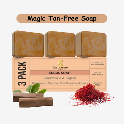 GreenAroma Essential Magic Soap SandalWood And Saffron for DeTan and Glowing Skin (3 x 100 g)(3 x 100 g)
