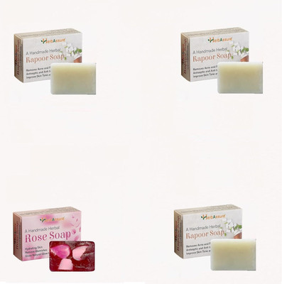 HERBASSURE Herbal 3 Kapoor Soap and 1 Rose SoapPack of 4(4 x 100 g)