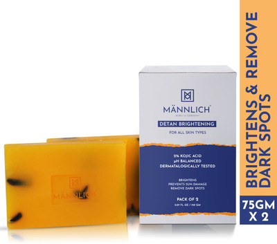 Mannlich 2% Kojic Skin Brightening Soap for Men | Reduces Dark Spots, Tan & Pigmentation(2 x 75 g)