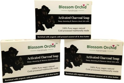 Blossom Orchid Activated Charcoal Handmade Soap I Pure Coconut Oil - 100g (Pack of 3)(3 x 100 g)