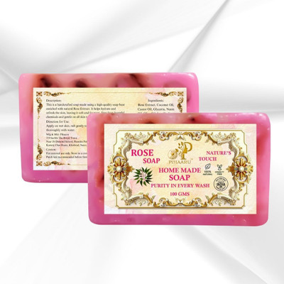 Pihaaru Pack of 2 ,Natural Rose Beauty Soap – Handcrafted with Love (200gm)/(2 x 100 g)