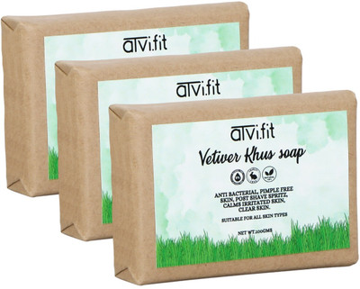 ATVI.FIT Anti Bacterial, anti-inflammatory Khus Vetiver roots soap for Pimple Free Skin(3 x 100 g)
