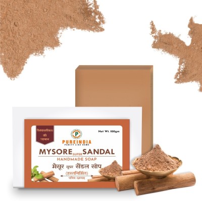 pureindia Handmade Mysore Super Sandal Soap for Glowing Skin Pack 3(3 x 100 g)