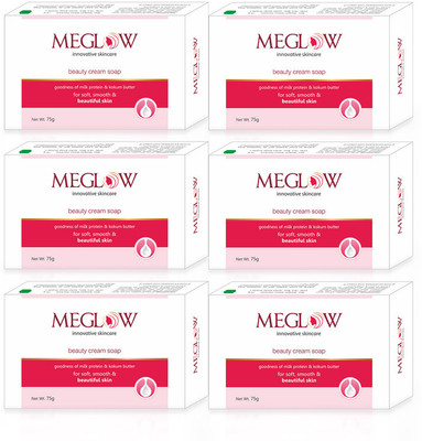 meglow Beauty Soap with Vitamin-C & Glycerin for Smoother & Nourished Skin Pack of 6(6 x 75 g)