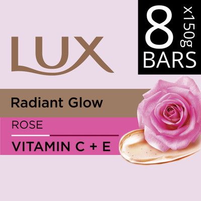 LUX Soft Glow Rose & Vitamin E Soap Bar, Bathing Soap(8 x 150 g)