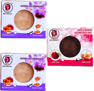 BRIG 2 Walnut Honey Scrub and 1 Rose Glow Mud Soap Brightening Bar(3 x 100 g)