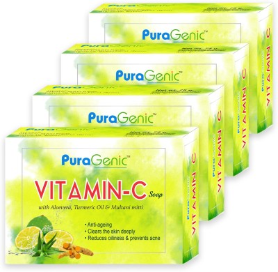 Puragenic Vitamin C Soap with Aloe vera, Turmeric and Multani Mitti, 75gm - Pack of 4(4 x 75 g)