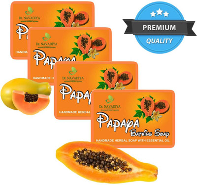 Dr. NAvadiya Papaya Bath & Face Body Soap (Skin Smoother & Tan Removal) Men & Women(4 x 100 g)
