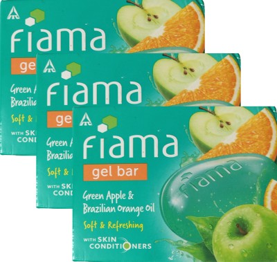FIAMA Gel Bar Green Apple & Brazilian Orange Oil 125gm Pack Of 3(3 x 125 g)
