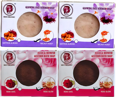 BRIG MIX COMBO WALNUT HONEY AND ROSE GLOW SOAP 100gm*4(4 x 100 g)