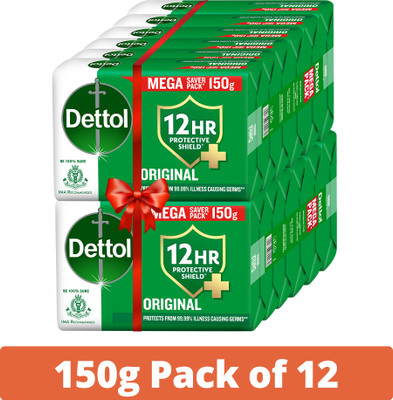 Dettol Original Bathing Soap Bar with 12hr Germ Protection, 150g x 6 (Pack of 2 )(12 x 150 g)