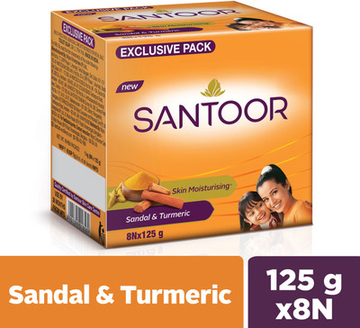 Santoor by Wipro Skin Moisturizing Sandal & Turmeric Bathing Bar Soap For Soft & Youthful Skin(8 x 125 g)